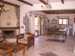 Villa Eleftheria's open-plan living-dining area